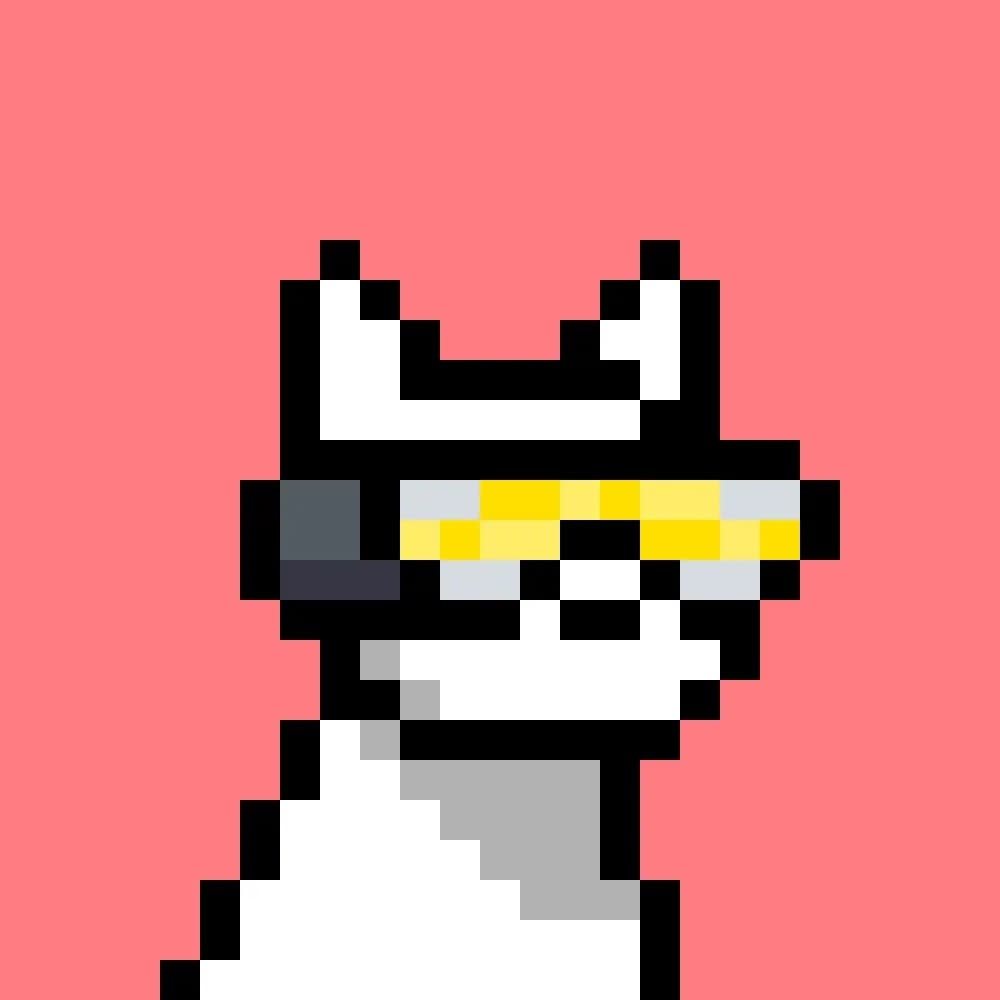 Official GRT coral-background white pixel dog with gold glasses